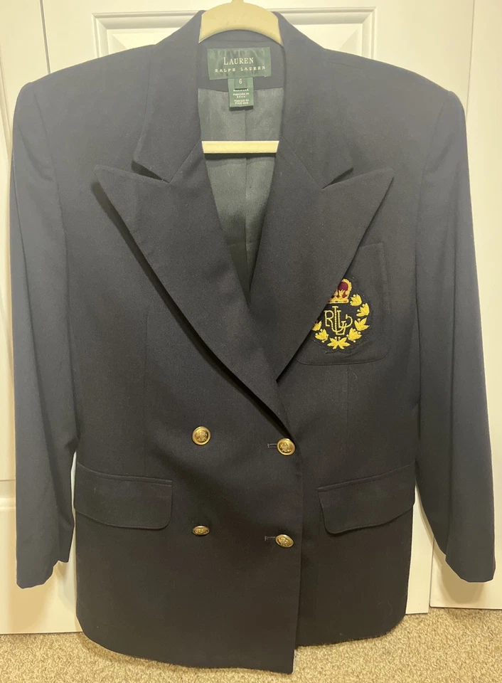 Chaqueta Blazer De Colección Ralph Lauren Lana Worsted 3-D DORADO RL CRESTA Y CORONA Talla 6 Foto 2 de 4