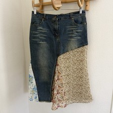 Y2K Vintage fairy boho patchwork denim midi maxi asymmetrical skirt size M
