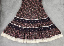 Vintage Skirt Womens XS/ S Multicolor Floral Lace Crochet 70s Prairie Midi