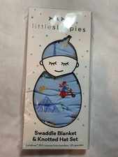 Little Sleepies Blue Weekend in Paris Swaddle Blanket Knotted Hat Set New