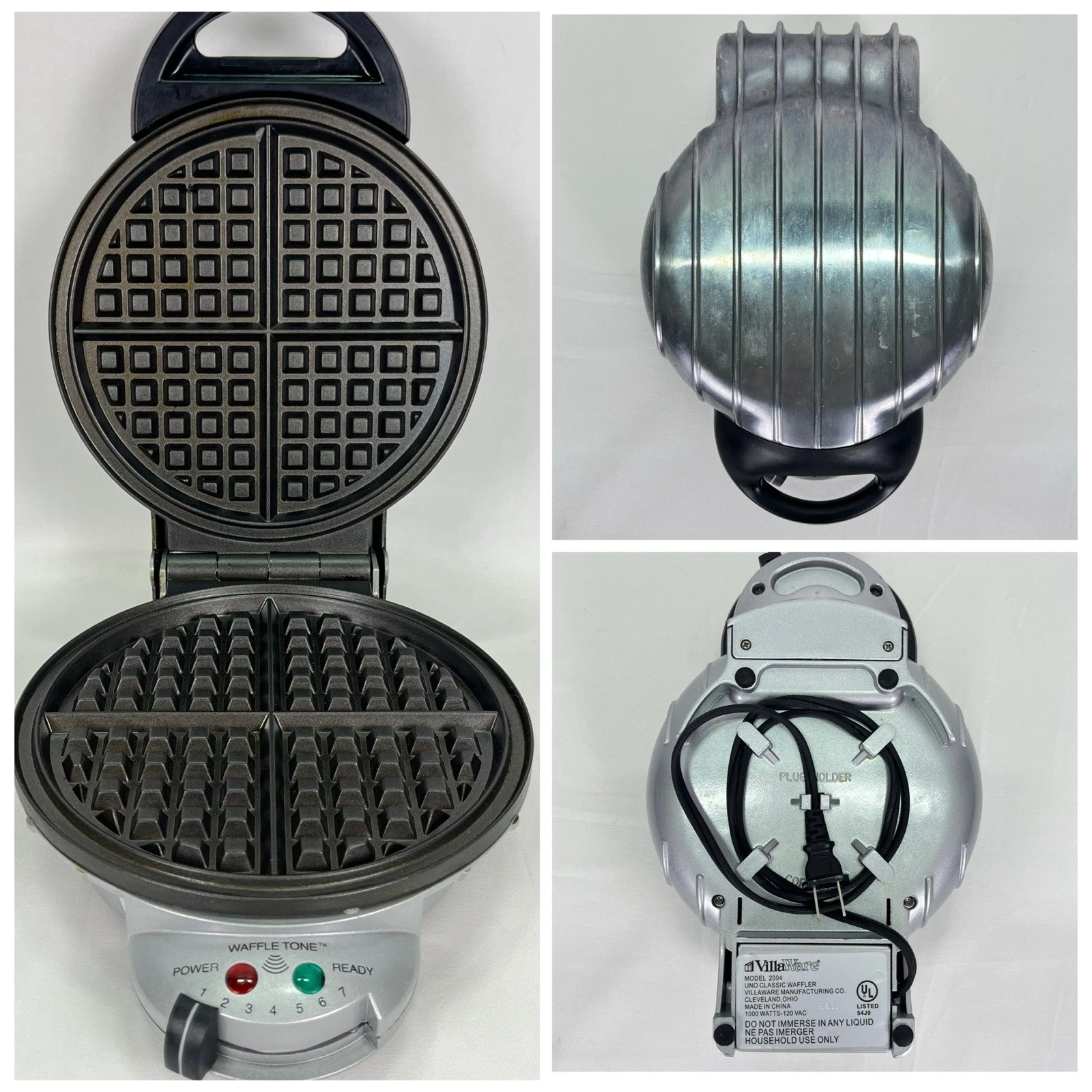 VillaWare Model 2004 Uno Classic Round Chrome Thin Waffler Maker Vintage Working
Opens in a new wind