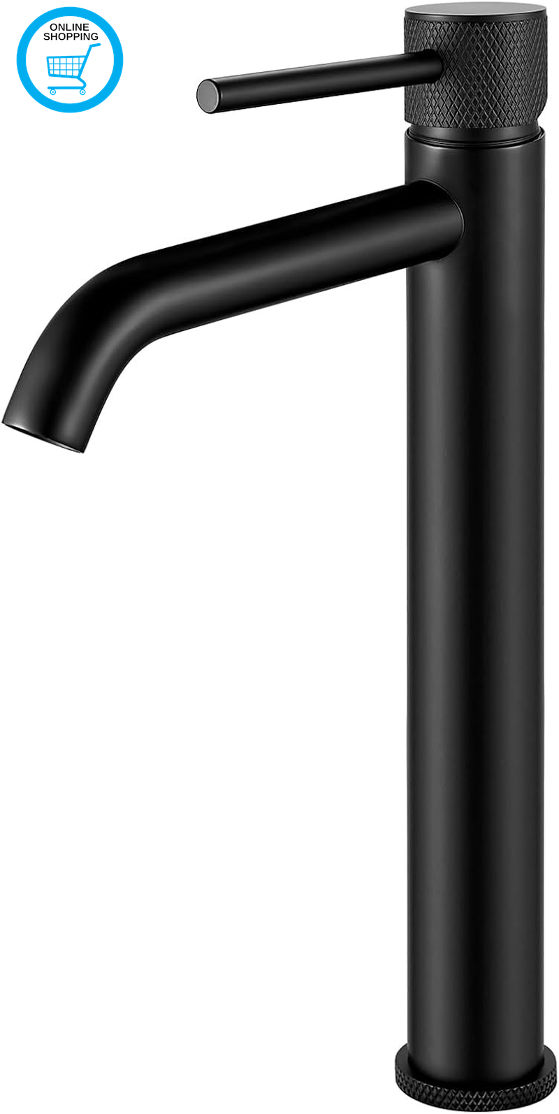 Tall Bathroom Basin Mixer Taps, Black Mono Basin Tap Round, Cloakroom Faucet wit