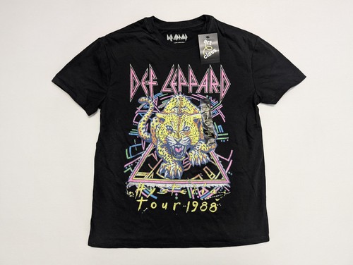 Def Leppard Tour 1988 T-Shirt Youth L Black Graphic Leopard Retro 80s Neon NWT