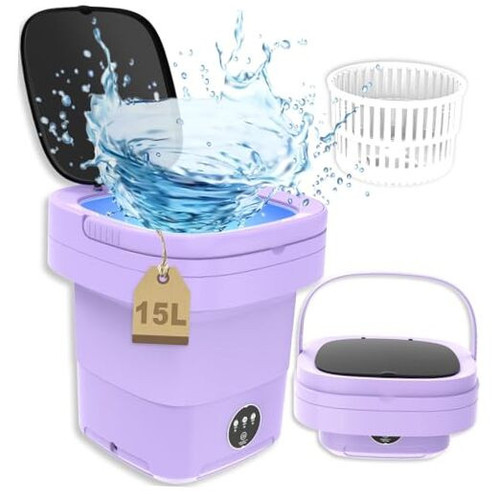 Portable Washing Machine, 15L Foldable mini Washer with Spin Dryer, Small