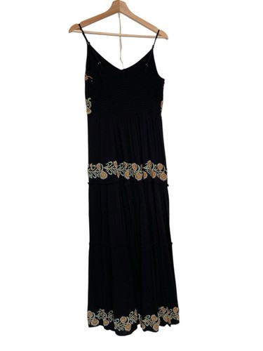 Anthropologie Raga Sleeveless Floral Embroidered Beaded Maxi Dress S Black - Afbeelding 5 van 16