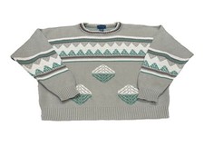 Vintage Town Craft Men s Gray Patterned Acrylic Knit Sweater Made In USA Size L