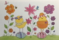 Papyrus- Easter- Whimsical Chicks, Flowers, & Eggs- Glitter