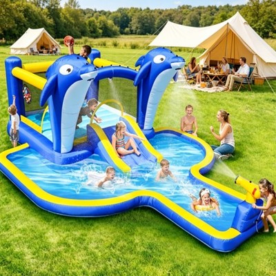 Kid Outdoor Inflatable Water Park Bounce House 8in 1 1awn Trampoline Water Slide
