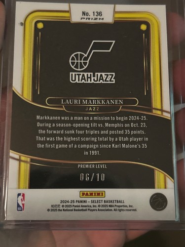 2024-25 Panini Select Lauri Markkanen Premier Gold Wave Prizm 6/10 Jazz - Picture 2 of 2