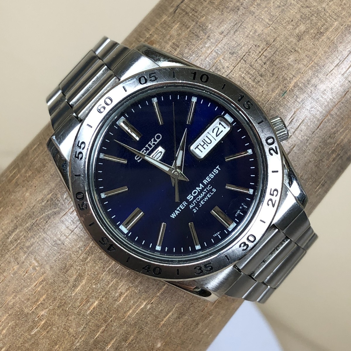 Vintage Seiko 5 Men 7S26-02T0 Silver Tone Automatic 37mm Watch 7 1