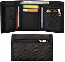 Slim Fabric RFID Wallet for Men UK, Minimalist Thin Wallet with Zip Pocket and N