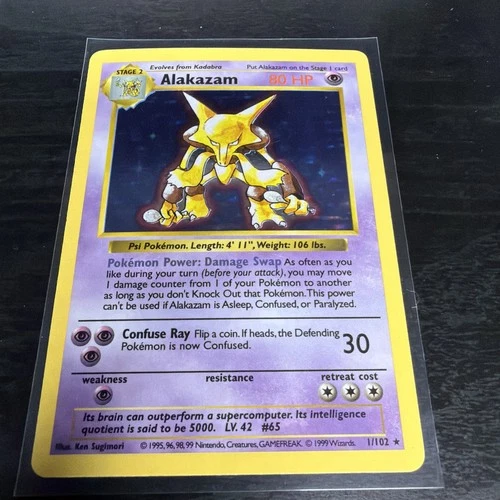Shadowless Alakazam 1/102 Base Set Pokemon Card Holo Foil Rare Card 🔥🔥🥄🥄