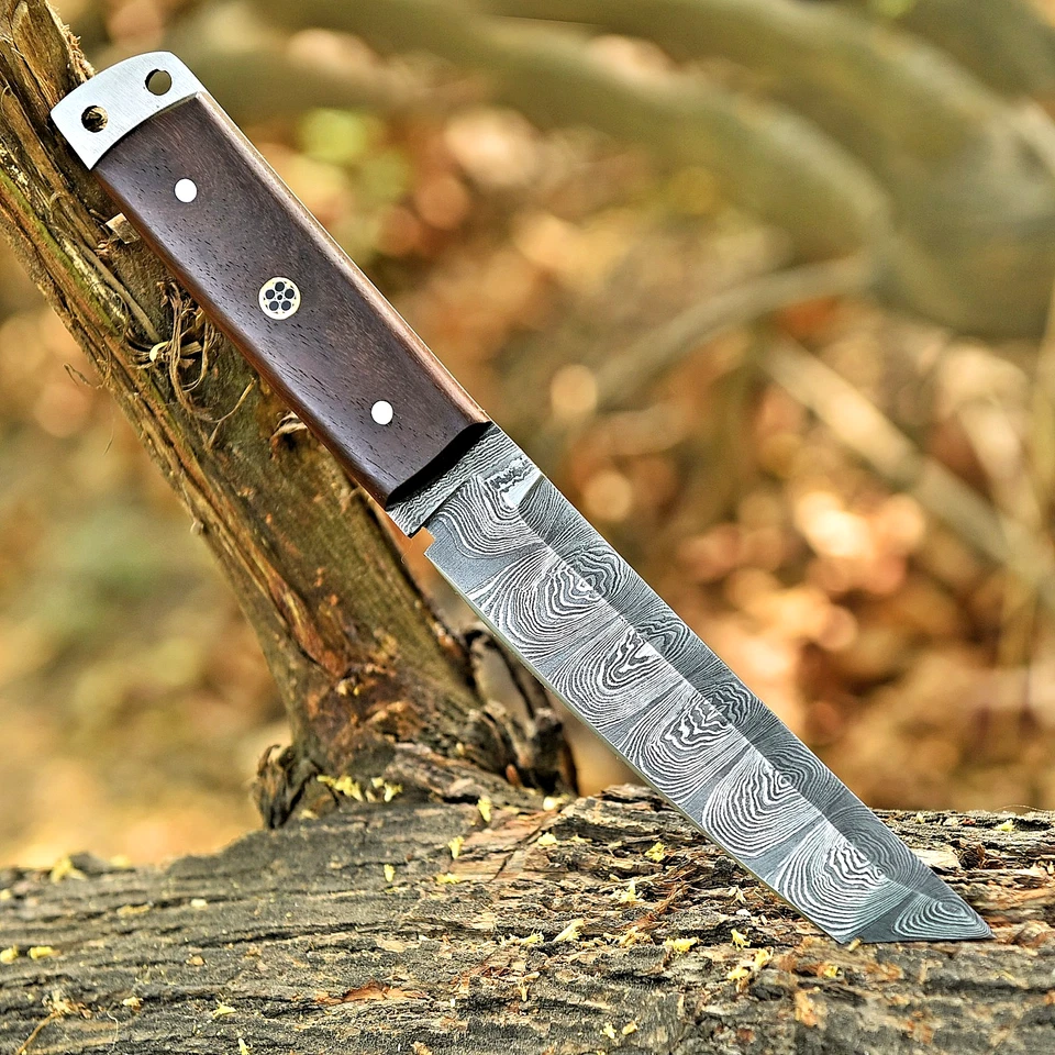 Custom Hand Made Forged Damascus Steel Fix Blade Hunting Tanto Knife UU 41 - Image 3 of 4