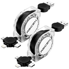 2 Pack 3 in 1 Retractable Multi Charging Cable 3.3ft Fast Charge