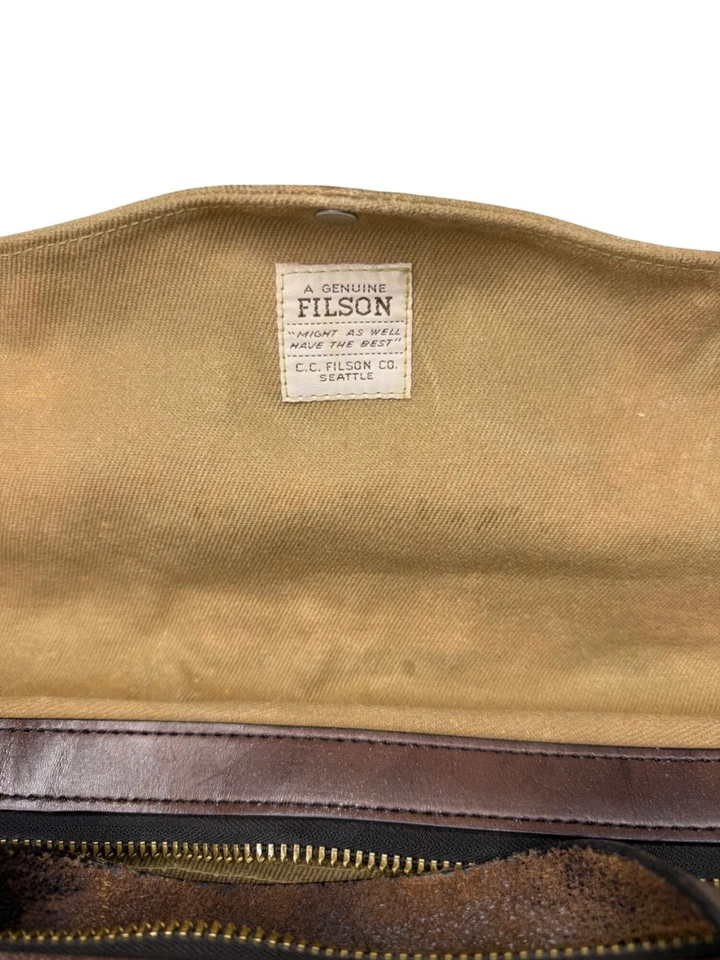 Maletín de cuero tostado con cremallera de sarga resistente Filson vintage sin Str Foto 3 de 4
