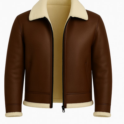 Men s  Leather Shearling Jacket with Cream Fur   Premium Winter Aviator Sty