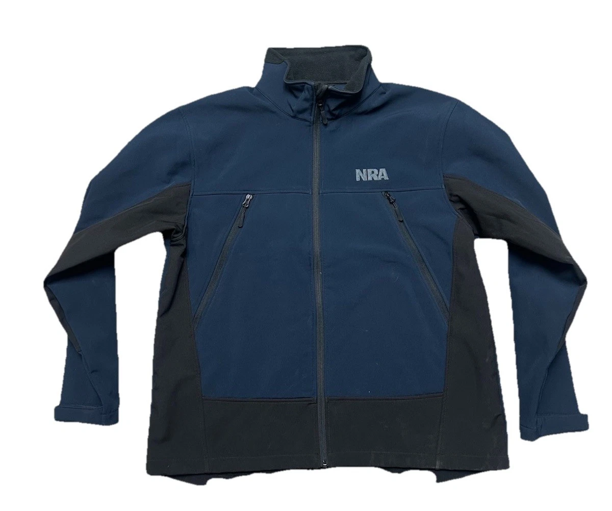 Men's NRA Jacket Large Black Blue National Rifle Assoc Fleece Lined Soft Shell
