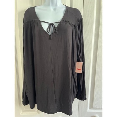 EVRI Womens Plus Updated Long Sleeve Blouse Mineral Black 2XL New with Tags