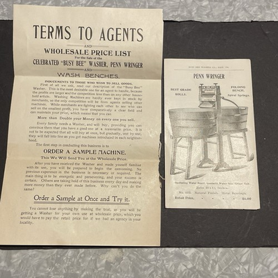 #ad ATQ BUSY BEE WASHER PENN WRINGER MODELS PAMPHLETS AGENTS SALESMEN WANTED ERIE PA $10.00