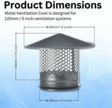 Metal Roof Cowl 125mm - 5 inch Exhaust Tube End - Round Roof Vent Cover - LOOK