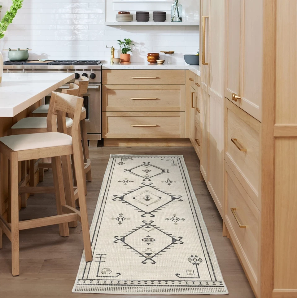 Alfombra de corredor lavable - Damali blanco y negro 2,5x10, resistente a las manchas, antideslizante... Foto 2 de 4