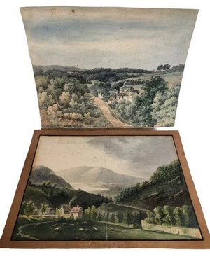 Attribué à Alfred Gobert (1822-1894) Paire d'aquarelles - Paysages - Photo 1/4
