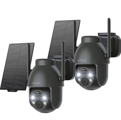 2Stk 2K ieGeek Überwachungskamera Aussen Akku Kabellos & Solarpanel 2-Wege-Audio