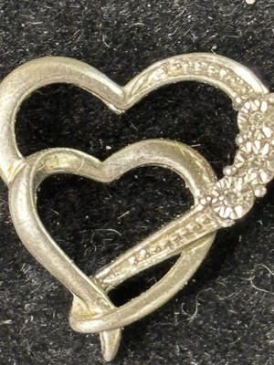 Vintage Sterling Silber Doppel Herz Anhänger mit Diamanten und Hersteller Mark R