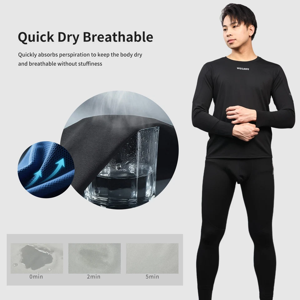 WOSAWE Cool-Feel Base Layer Suit Men's Quick-Dry High-Stretch Undershirt/Tights - Image 4 of 4