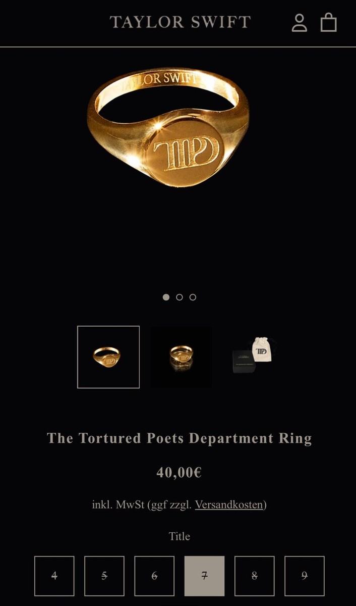 Size 7 Tortured Poets Department Taylor Swift Ring TTPD - NEW IN 