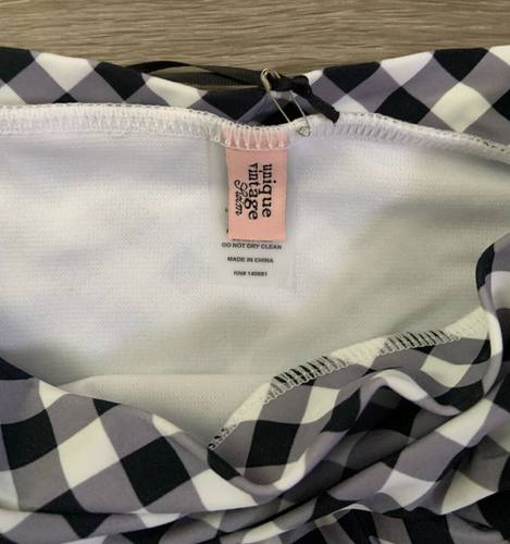 Unique Vintage Black & White Gingham Monroe High Waist Swim Suit 2-Piece, Large - Picture 7 of 10