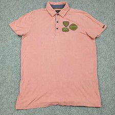 PME Legend Mens Polo Shirt Size L Pink Pique Slim Fit Cotton Short Sleeve Large