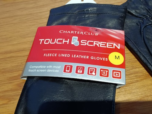 Charter Club Women's Leather Touch Screen Fleece Lined Gloves,Black, MEDIUM - Picture 3 of 8