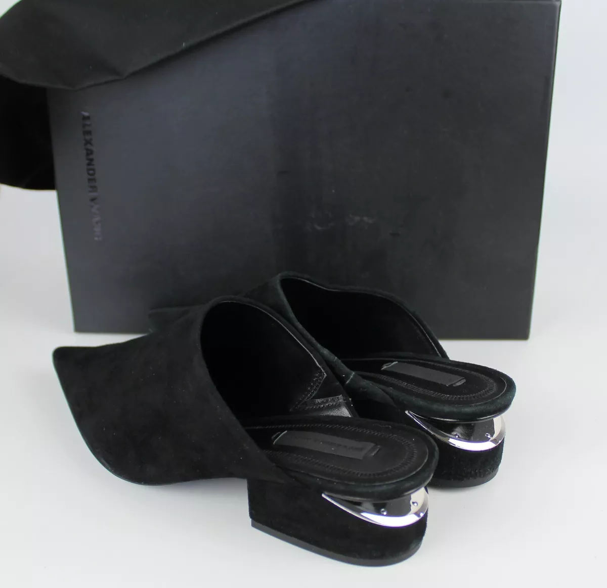 NEW Alexander Wang Ella Pointy Toe Suede Mule Sandals Black EUR 36.5