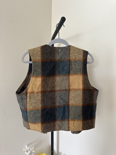 Vintage 60s Wool Plaid Vest Coat Liner Size 42 - Picture 6 of 8
