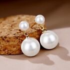 Pair Huge 12mm & 8mm Natural South Sea Genuine white Round Pearl Stud Earring 77