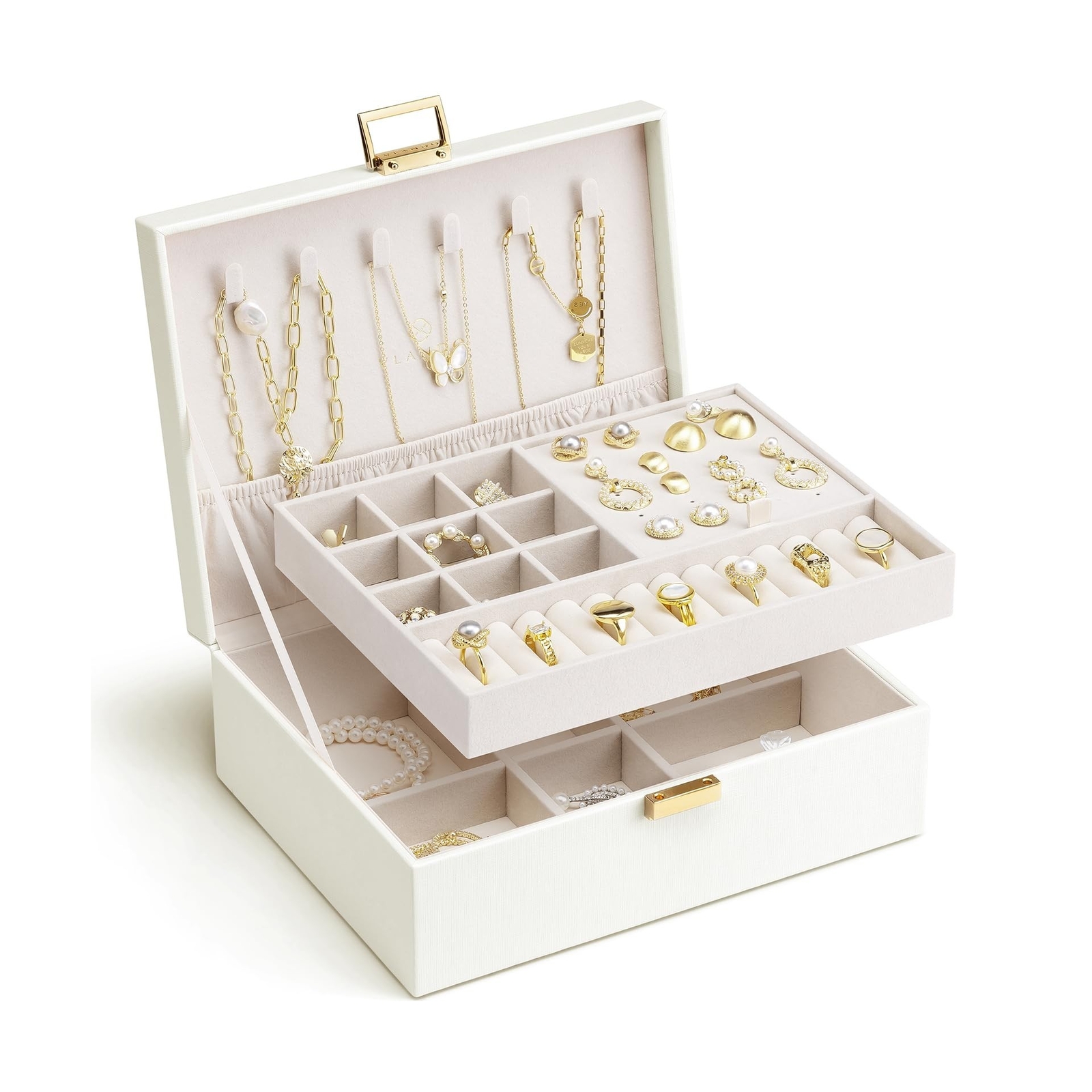 Vlando PU Leather Jewelry Box Organizer with 2 Trays for Travel Storage