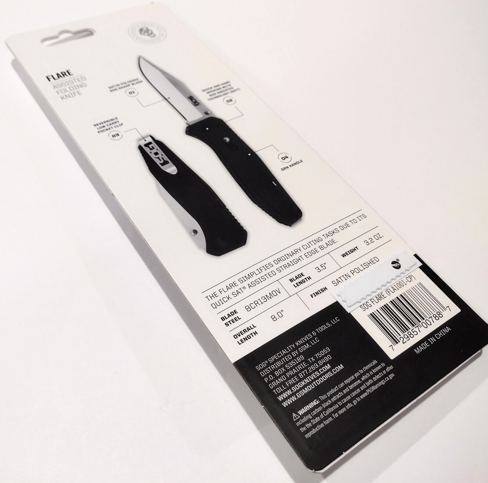 SOG Black FLARE Low Carry Slide Lock Spring Open Assisted Folding Pocket Knife