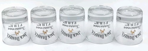 Set of 5 Jack Daniel's Tennessee Fire Shot Glasses Black & Gold Logo Embossed - Picture 7 of 7