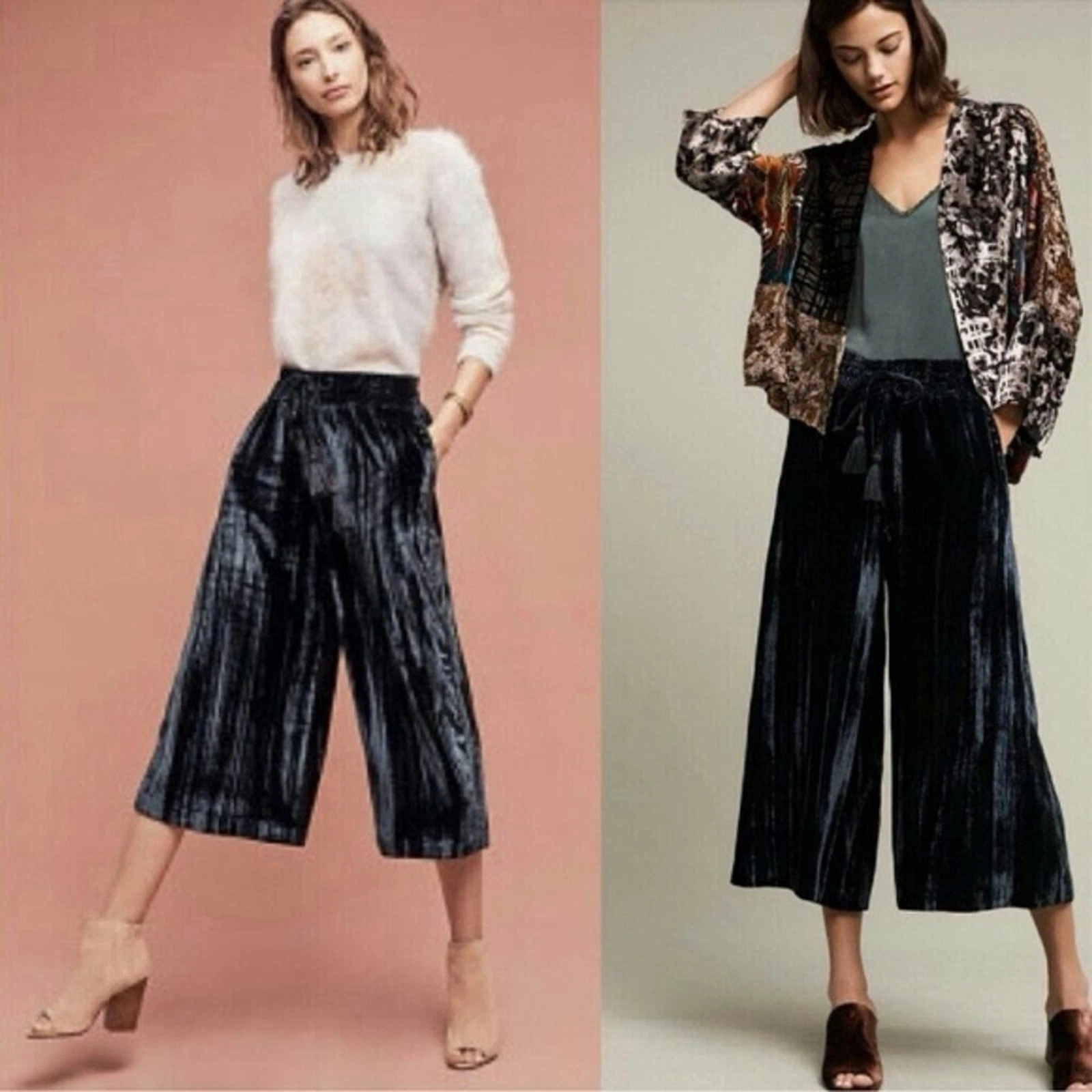 Anthropologie HEI HEI velvet pull on wide leg crop pants