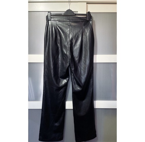 ASOS Design Black Hourglass Leather Look Straight Leg Tailored Trousers Size 12 - Picture 2 of 10