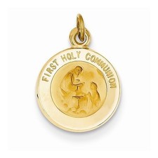 14K YELLOW GOLD FIRST HOLY COMMUNION MEDAL CHARM PENDANT RELIGIOUS