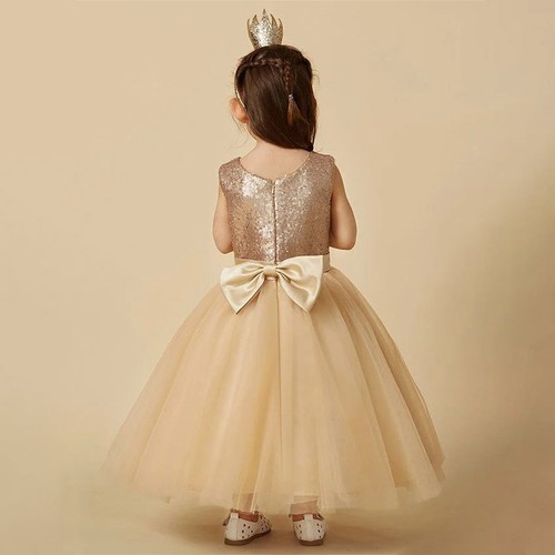 Pettigirl Sequined Junior Bridesmaid Dress Flower Girl Dress Gold Party Dress - Picture 2 of 6