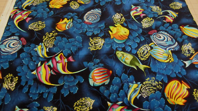 Fabri-Quilt Fashion Avenue Tropical Fish Vivid Colors on Deep Blue 2yd 5'' x 44*