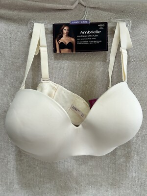 Ambrielle Womens Bra Size 40DD Ivory Multiway Strapless Underwire Lightly Lined