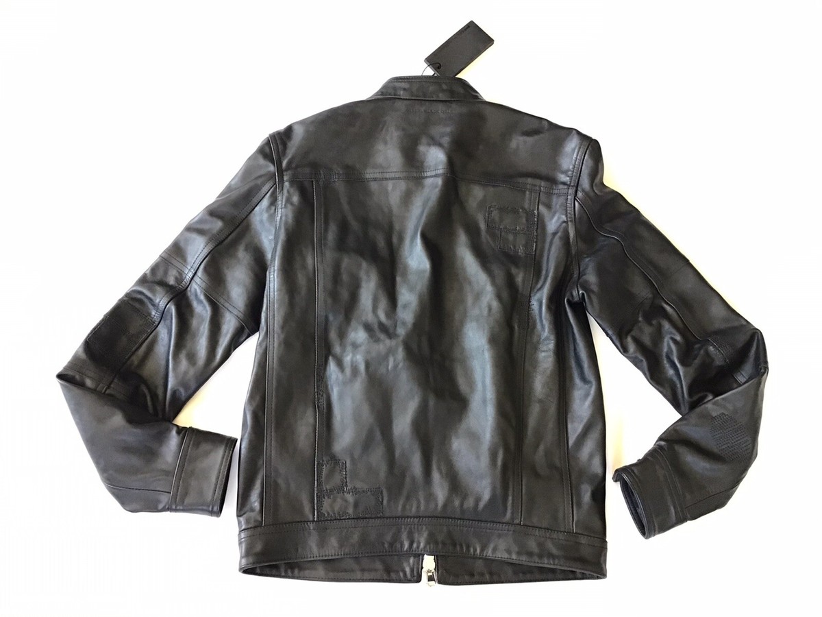 $1595 Diesel Black Gold Men's Lanpatch Leather Black Jacket
