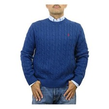 Polo Ralph Lauren Pullover Crewneck Cable-Knit Cotton Sweater - Blue Red -