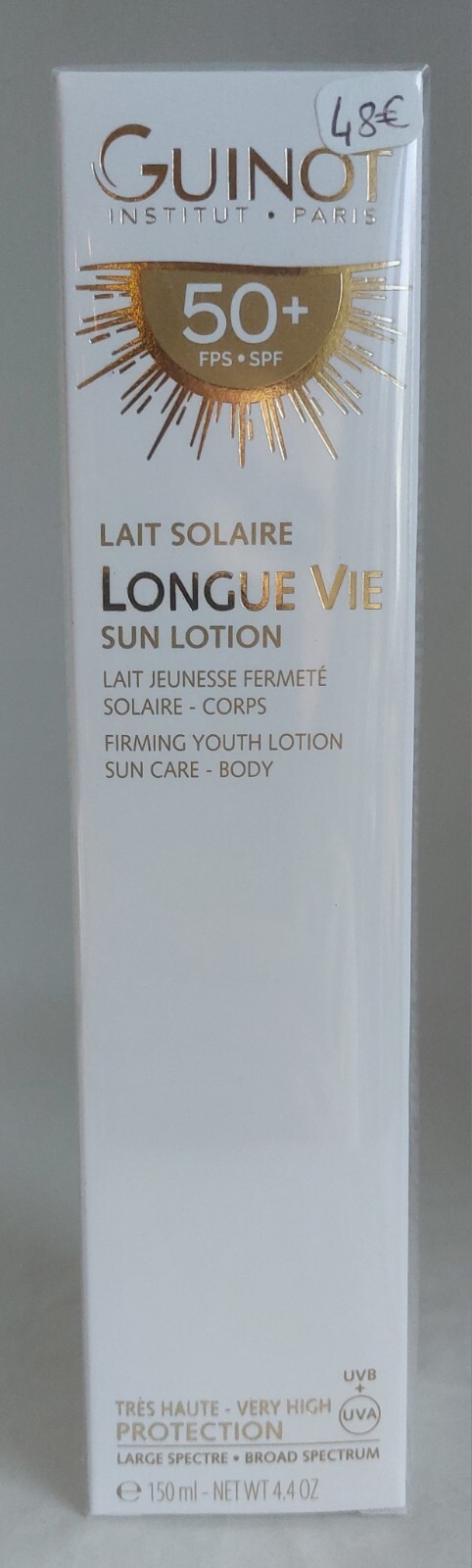Lait Solaire Jeunesse Fermeté Guinot SPF50+ soin raffermissant et anti-taches corps