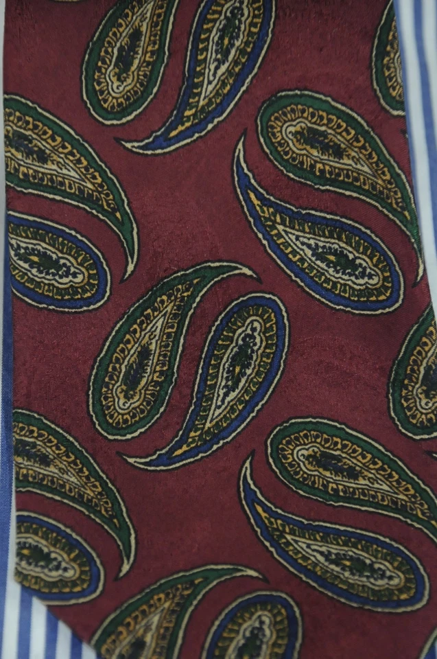 Mark Shale мужской приглушенный бордовый зеленый и синий шелковый галстук с узором пейсли 58 x 3,5 дюйма - Изображение 3 из 4