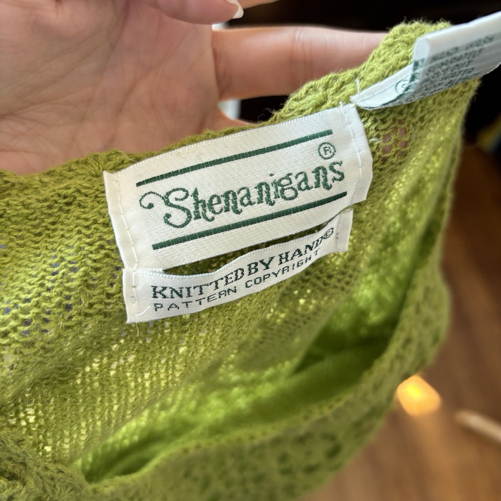 Vintage Shenanigans Solid Green Hand Knitted V-Ne… - image 7